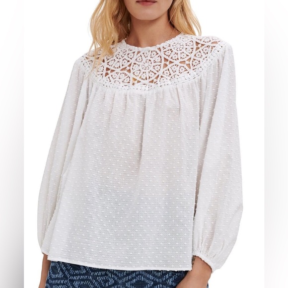 Maje Tops - Maje Top Crochet Puff Sleeve Shirt Top Hollowed out Loose Shirt White Size 3